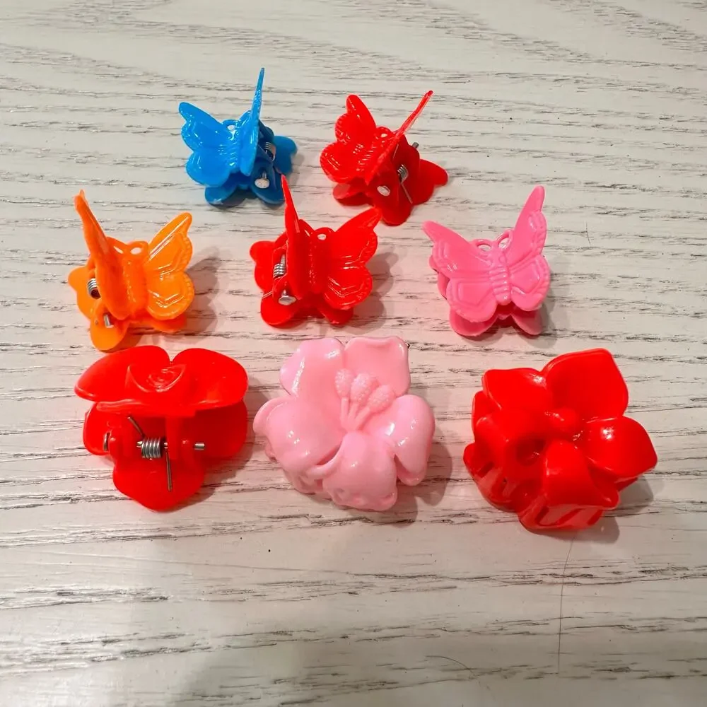 Butterfly & Flower Plastic Hair Clips Y2K Vintage 90s